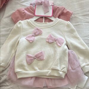 Pink and White Bow Baby Three Piece Set